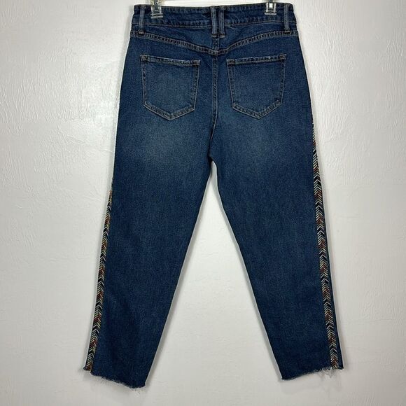 Knox Rose Blue Cotton Mid-Rise Straight Leg Raw Hem Embroidered Jeans Size 8 - Picture 4 of 9